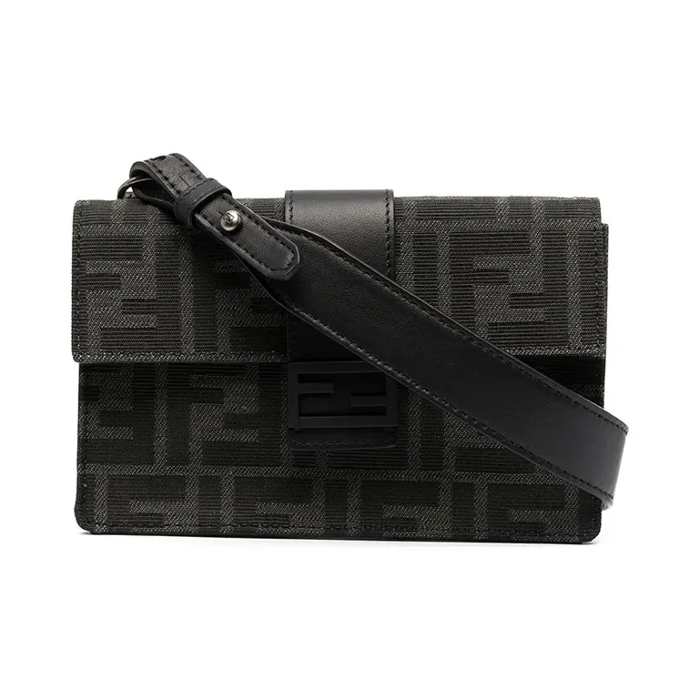 FENDI Jacquard Canvas With Leather Canvas Bag, Baguette Bag, Clutch, Crossbody Bag Regular Men's