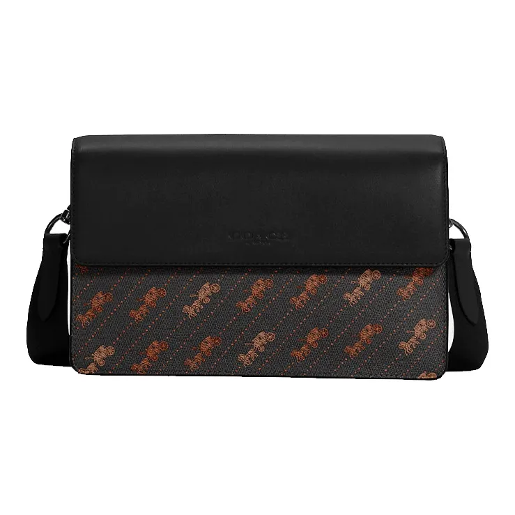 COACH Тернер Холст и Кожаная Маленькая Квадратная Сумка через плечо Маленькая Мужская Черная