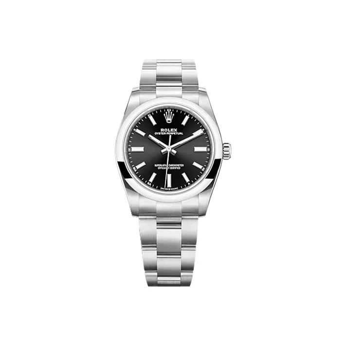ROLEX Oyster Perpetual Automatic Mechanical Movement Unisex Watch Black Dial Oystersteel Case Oystersteel Strap