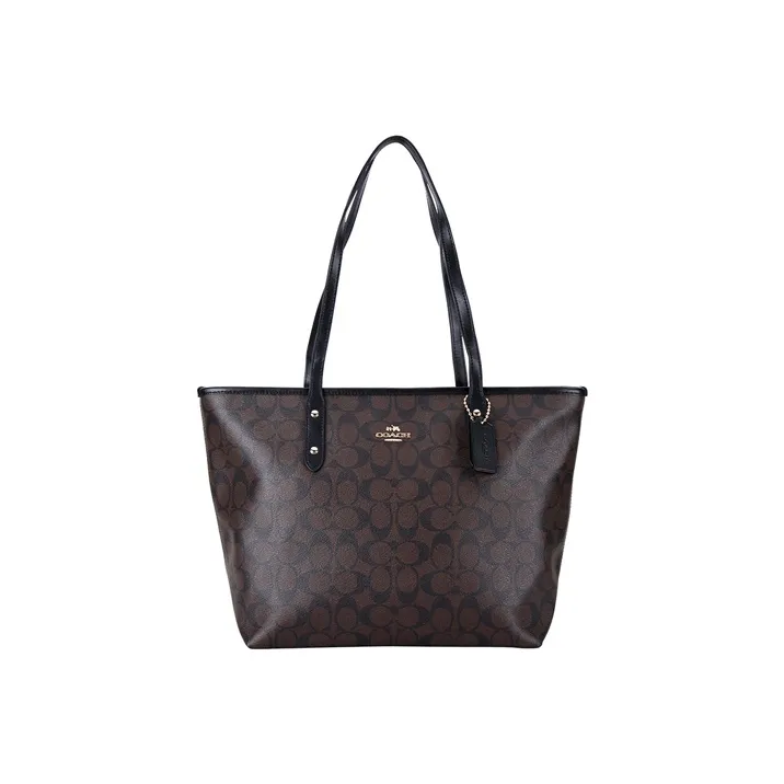 COACH City Zip Tote Coated Canvas Tote Bag Shopping Bag Handbag Shoulder Bag Women's Brown Black