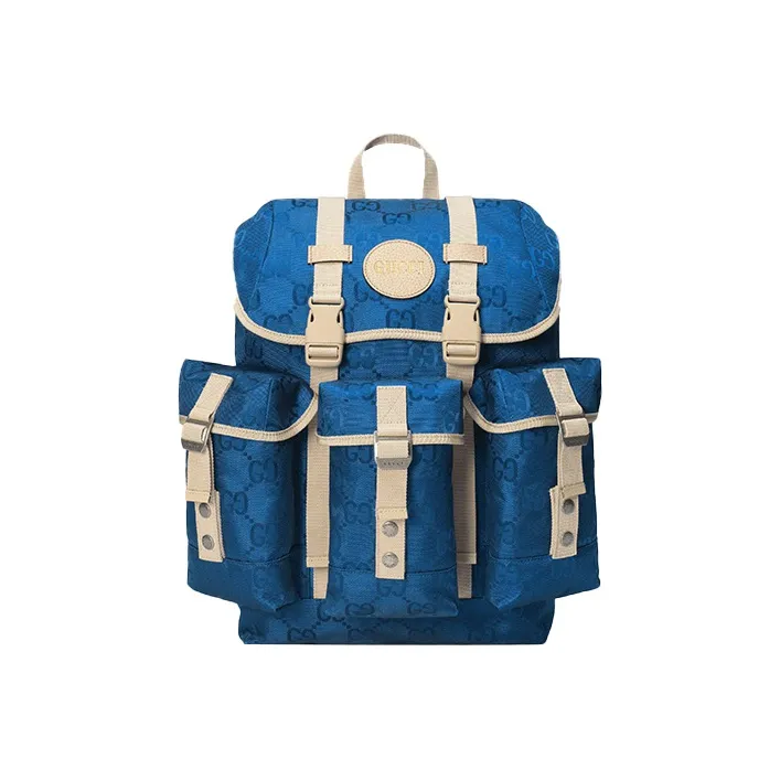 GUCCI Off The Grid Nylon With Leather Backpack Unisex Blue/Beige