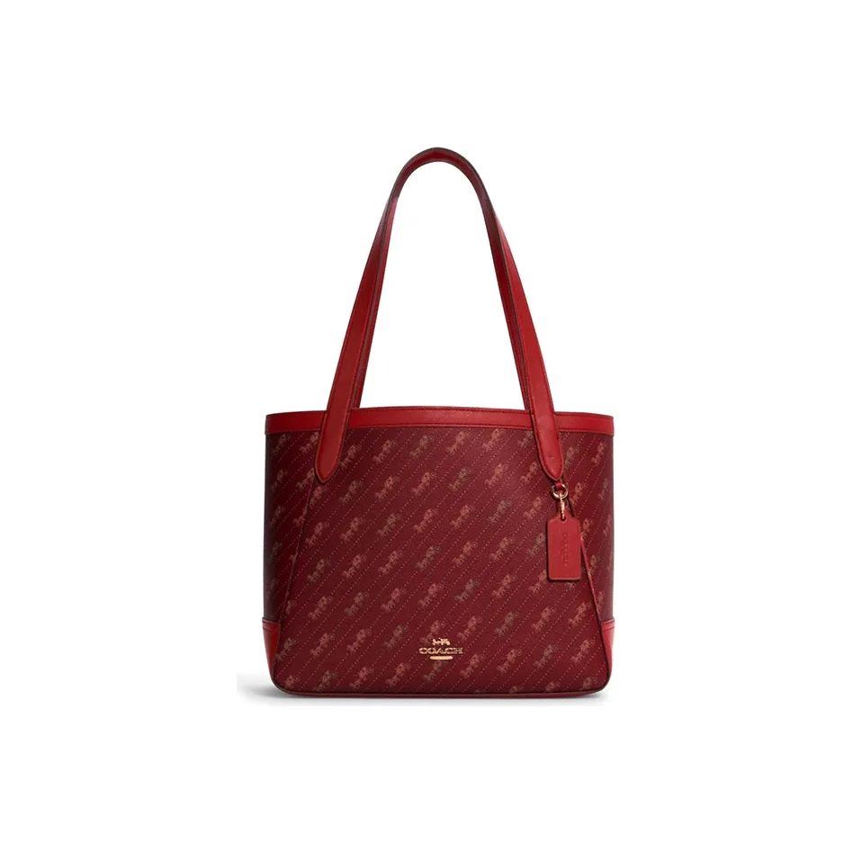 COACH Canvas с кожаными вставками тоут сумка сумка для покупок сумка на плечо сумка большая женская красная