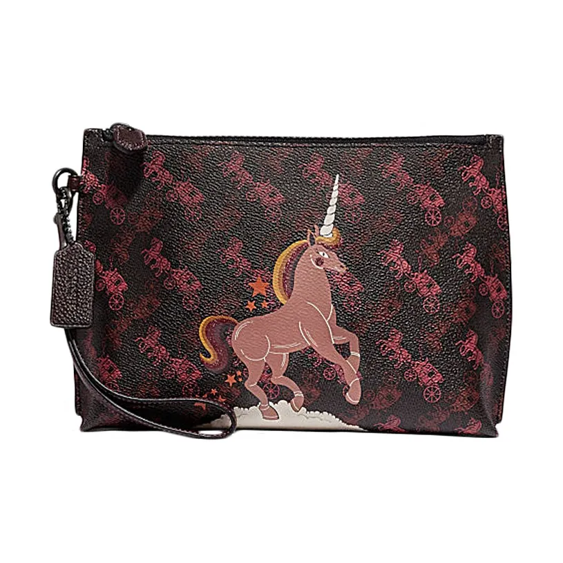 COACH Charlie Canvas Clutch Women's Black With Red Horse And Carriage Print