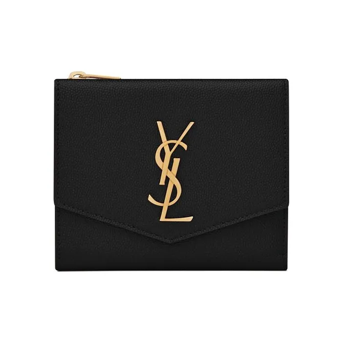 SAINT LAURENT UPTOWN Leather Wallet Trumpets Women's Black
