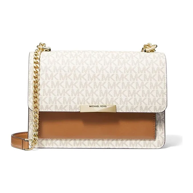MICHAEL KORS Jade Cow Leather Glass Bag Crossbody Bag Large Size Women's Vanilla White & Brown