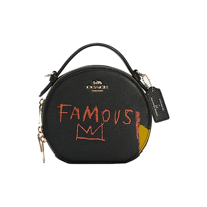 COACH Basquiat Collaboration Canteen Leather Handbags Crossbody Bags Small Size Women's Black