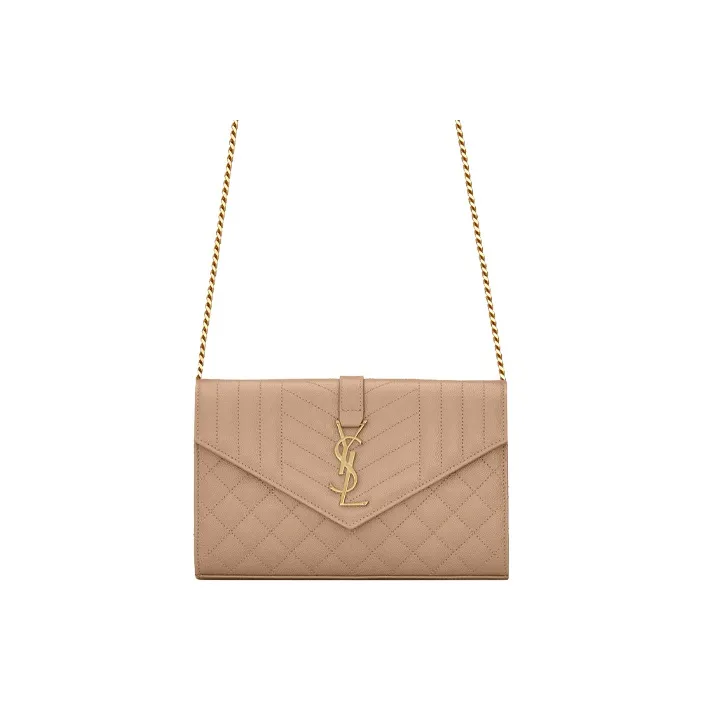 SAINT LAURENT Cow Leather Wallets Shoulder Bag Crossbody Bag Regular Women's Dark Beige