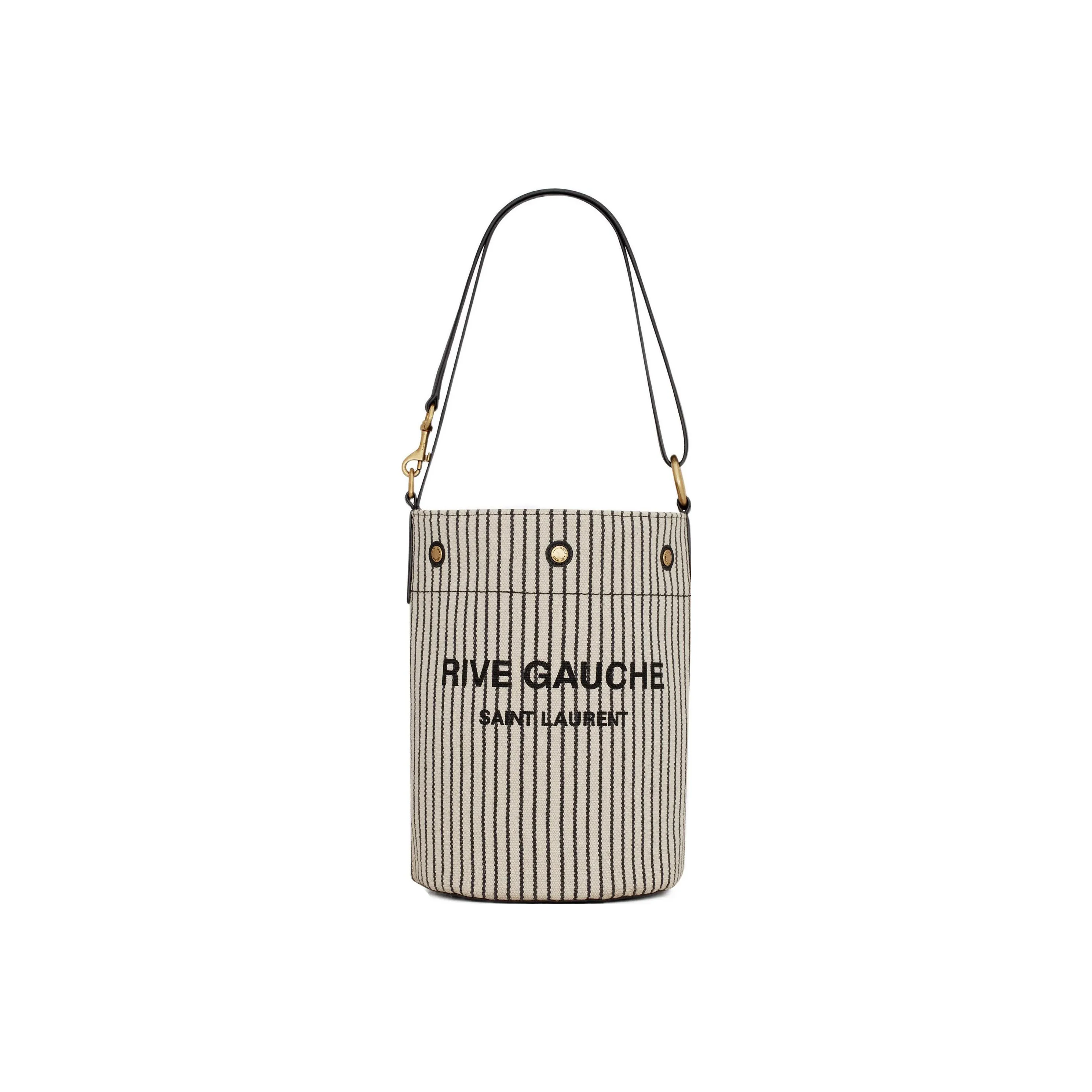 SAINT LAURENT Rive Gauche Coarse Cotton Patchwork Linen Bucket Bags Crossbody Bag Shoulder Bag Women's White & Black