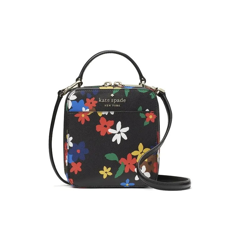 Kate Spade Daisy Leather Small Square Bag, Crossbody, One Shoulder Handbag Women's Black Multicolor