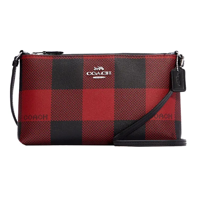 COACH Zip Top Crossbody Сумка через плечо из холщовой кожи Маленькая Женская Черная Красная