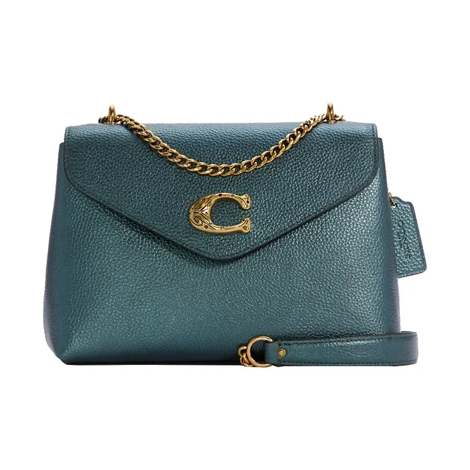 COACH Tammie Полированная галечная кожа сумка на плечо среднего размера женская зеленая