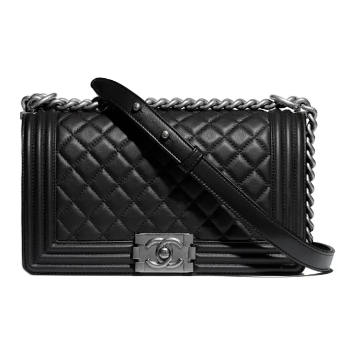 CHANEL Leboy Calfskin Shoulder Bag, Crossbody Bag Medium Size Unisex Black