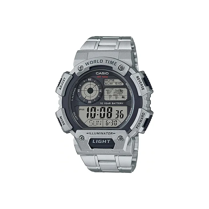 CASIO YOUTH Collection Циферблат с цифровым дисплеем Кварцевый механизм Ремешок из нержавеющей стали Мужские часы Серый циферблат