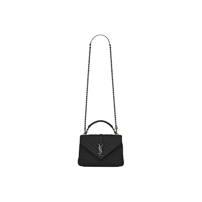SAINT LAURENT College Lambskin Bonded Leather Portable Crossbody Bag Shoulder Bag Medium Size Women's Black