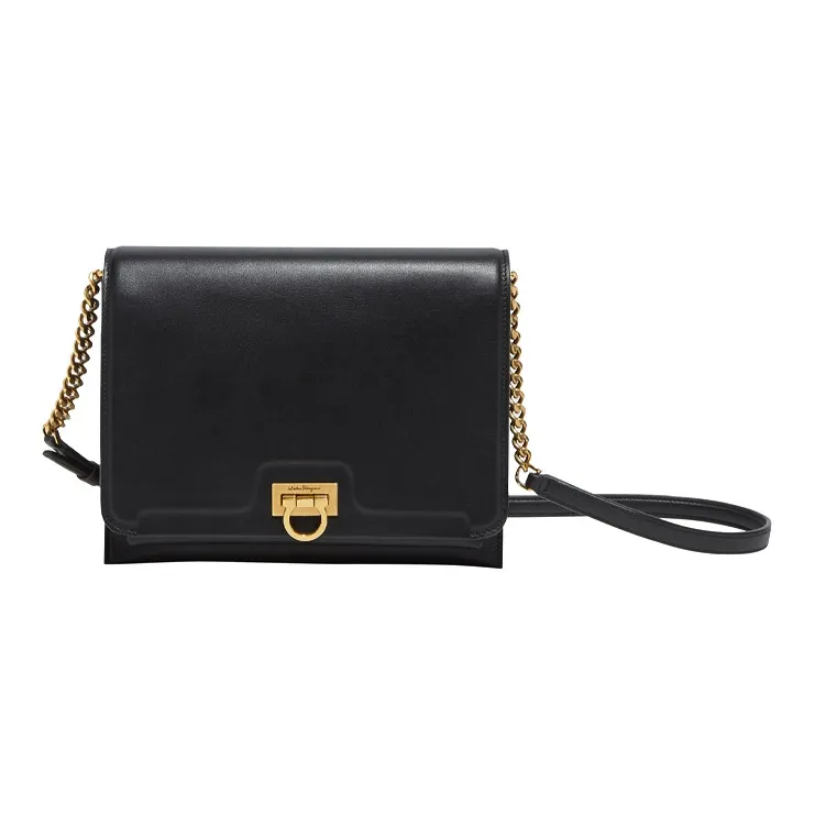 FERRAGAMO Leather Flap Bag, Shoulder Bag, Crossbody Bag Regular Women's Black