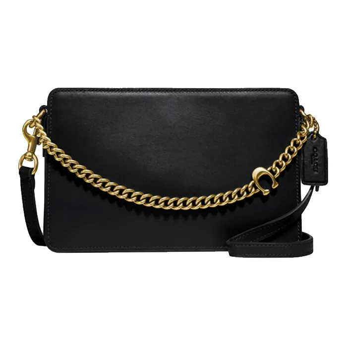 COACH Cow Leather Shoulder Bag Crossbody Bag Small Size Women's Black