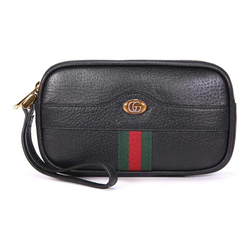 GUCCI Leather Wristband Clutch Mini Women's Black