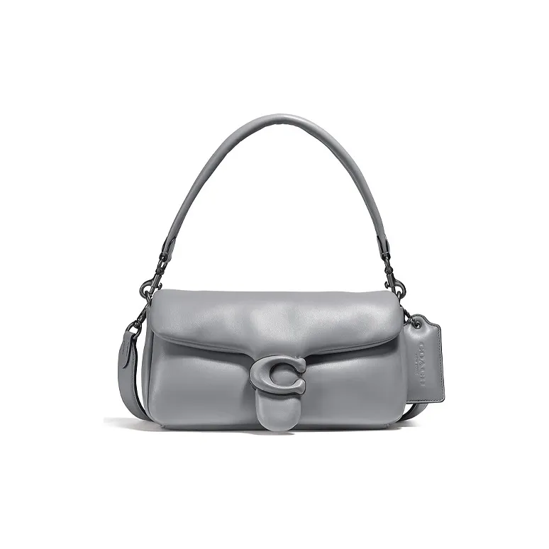 COACH Sheepskin Leather Pillow Bag Shoulder Bag Crossbody Bag Handbag Medium Size Women's Gray
