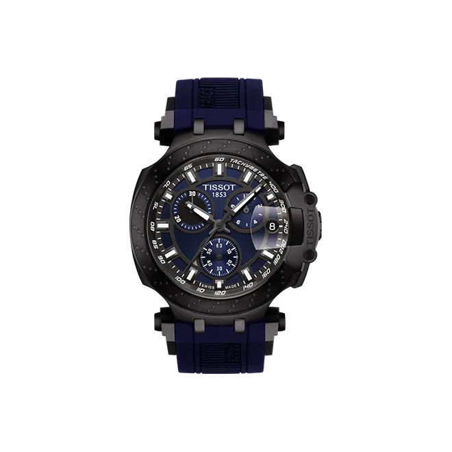 TISSOT Race Collection Кварцевый механизм Мужские часы Часы 43 мм Синий циферблат Корпус из нержавеющей стали Резиновый ремешок