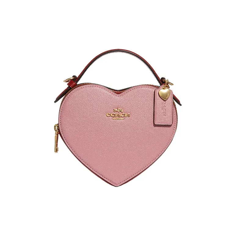 COACH Heart Leather Handbag, Crossbody Bag Mini Women's Pink Multicolor