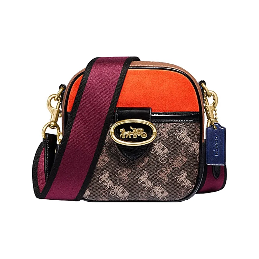 COACH Kat Canvas With Leather Camera Bag, Shoulder Bag, Crossbody Bag Trumpets Women's Multicolor