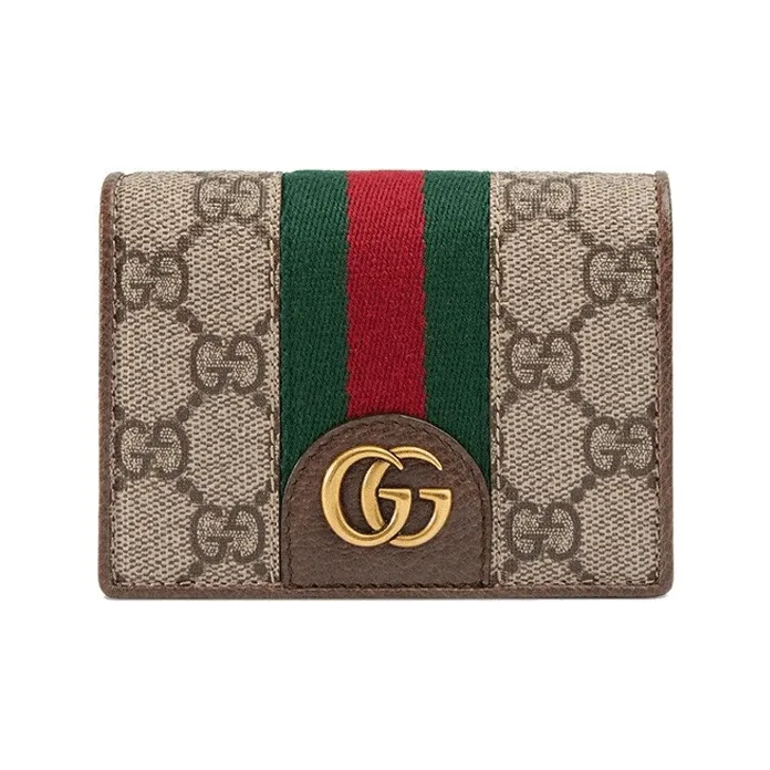GUCCI Ophidia Canvas With Leather Card Holder, Wallet Unisex Beige