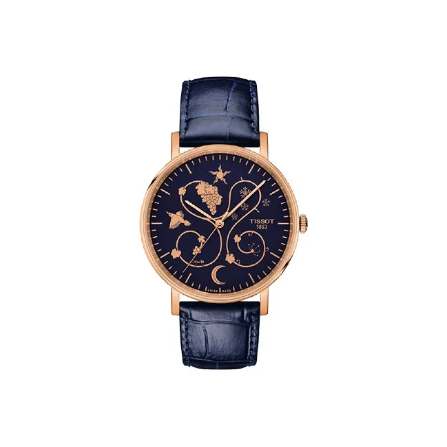 TISSOT Charm Time Series Кварцевый механизм Мужские часы Часы 38 мм Синий циферблат Корпус из нержавеющей стали Кожаный ремешок