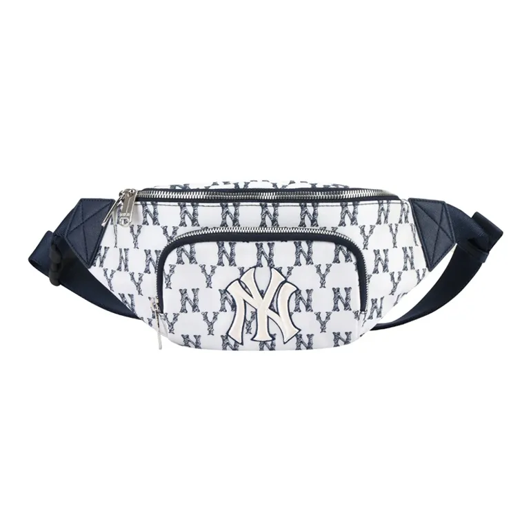 MLB Monogram Collection Nylon Fanny Pack, Shoulder Bag, Crossbody Bag Regular Unisex White Blue