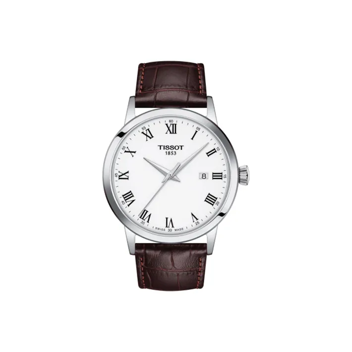 TISSOT Quartz Механизм Мужские часы Циферблат 42 мм Белый Нержавеющая сталь Корпус Кожаный ремешок T129,410.16,013.00