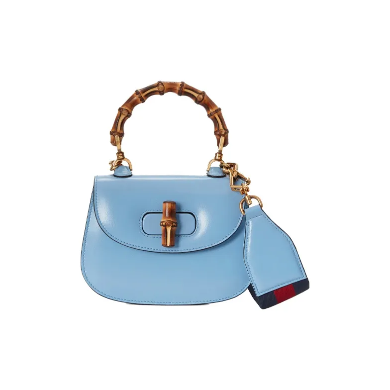 GUCCI Bamboo 1947 Leather Bamboo Bag Handbags Shoulder Bags Mini Women's Blue