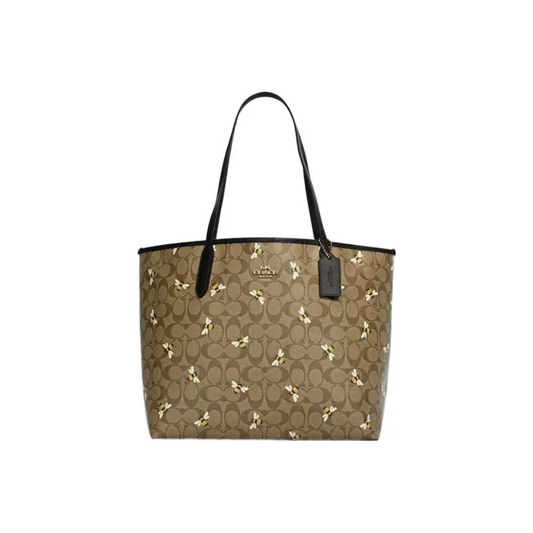 COACH City Canvas с кожаными вставками тоут сумка для покупок сумка сумка через плечо женская хаки пчелка с принтом материал заплатка