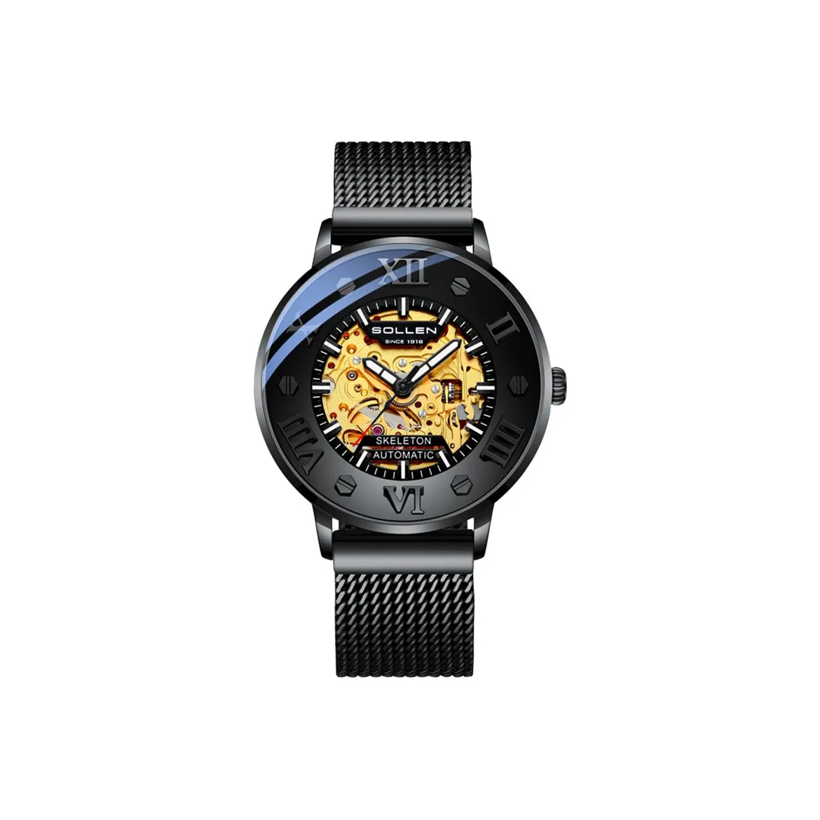 SOLLEN Автоматический механический механизм Часы Мужские Черный циферблат 307