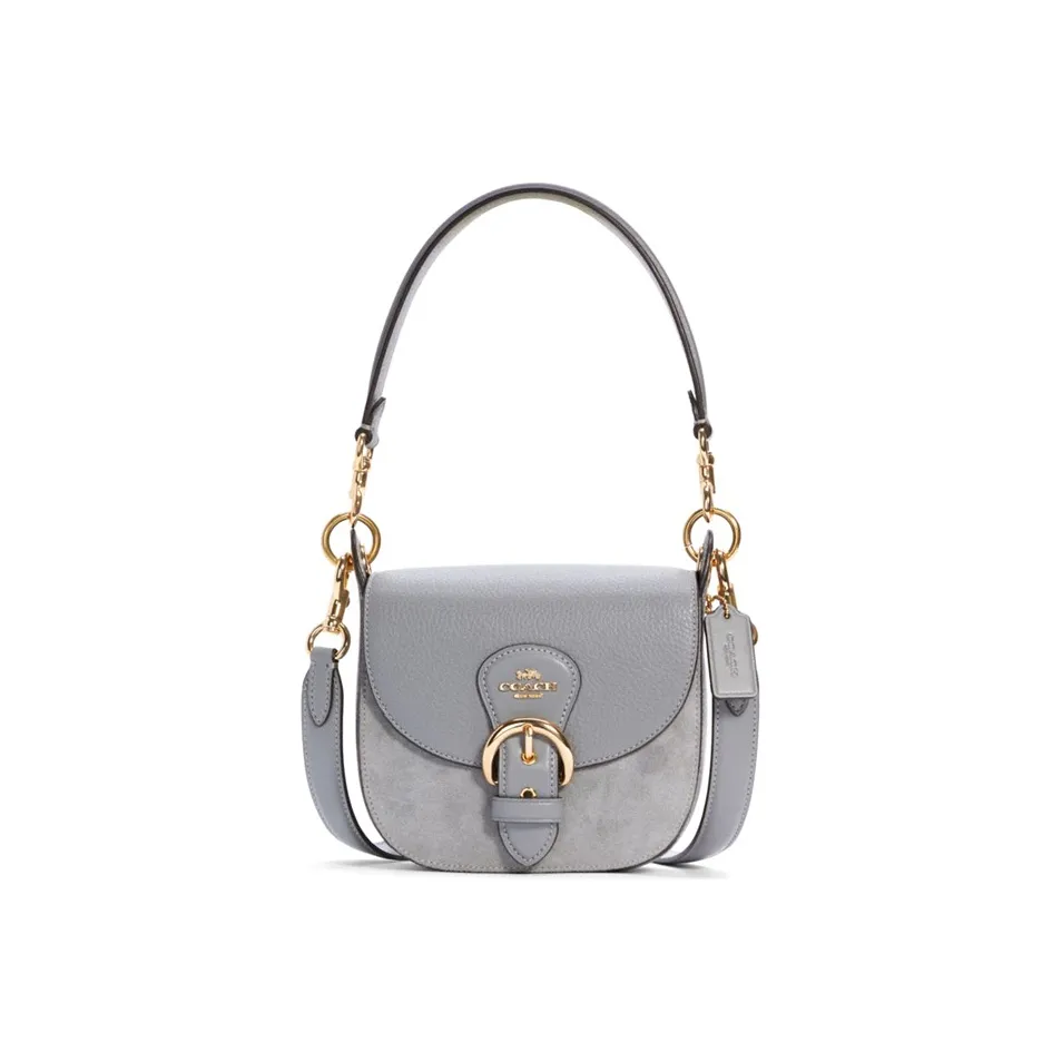 COACH Kleo Кожа Седло Сумка Портативная Сумка через плечо Маленькая Женская Сумка Синий Серый