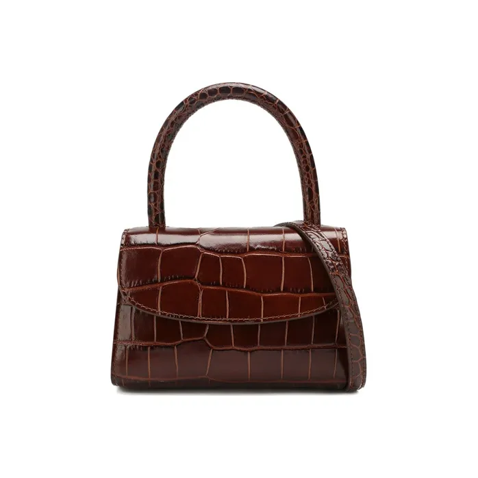 By Far Croco Cow Leather Crossbody Handbag Regular Women's Coffee