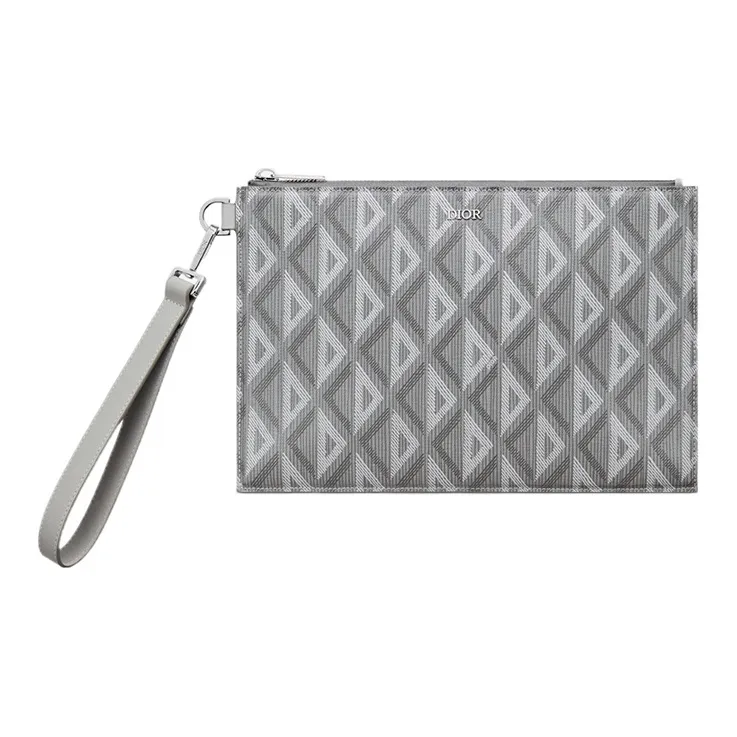 DIOR Smooth Cow Leather With Cotton Grey Canvas Card Holders File Pouches Clutches Men's Gray