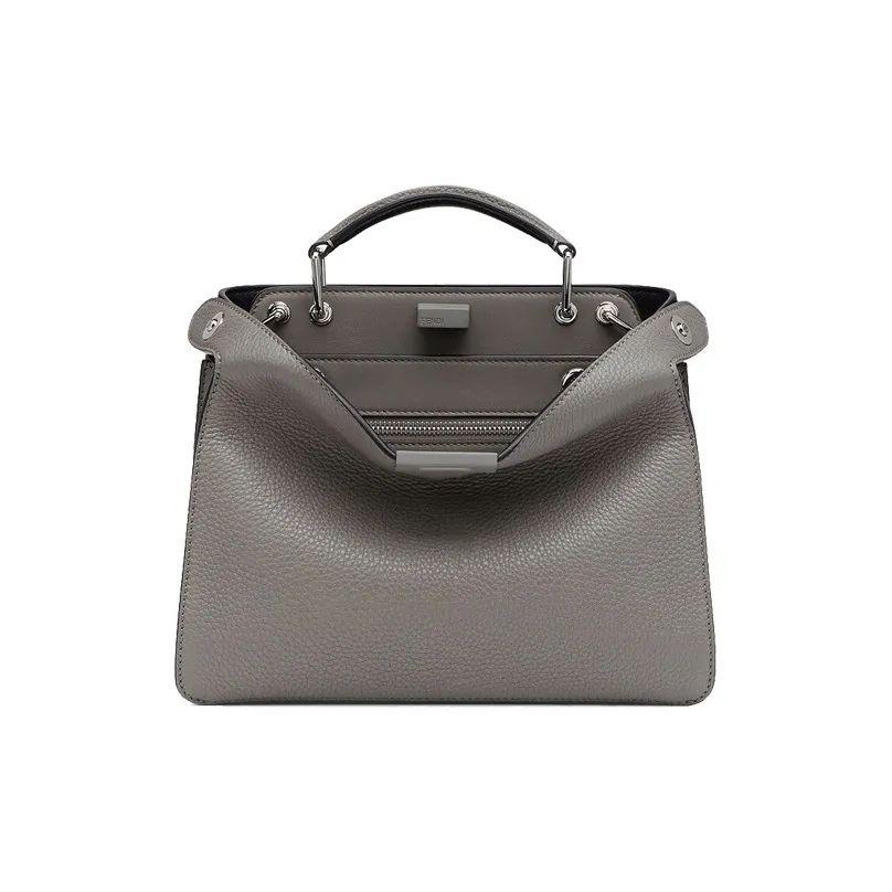 FENDI Peekaboo ISeeU Cow Leather Tote Bag Shopping Bag Shoulder Bag Crossbody Bag Handbag Mini Men's Gray & Black