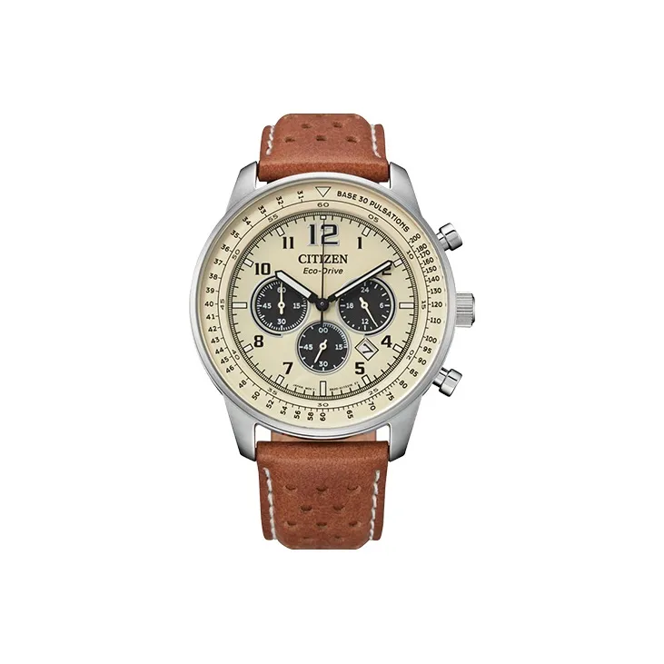 CITIZEN FF Collection Светильник Кварцевый механизм Натуральная кожа Ремешок Часы Мужские Кофейный Циферблат Часов