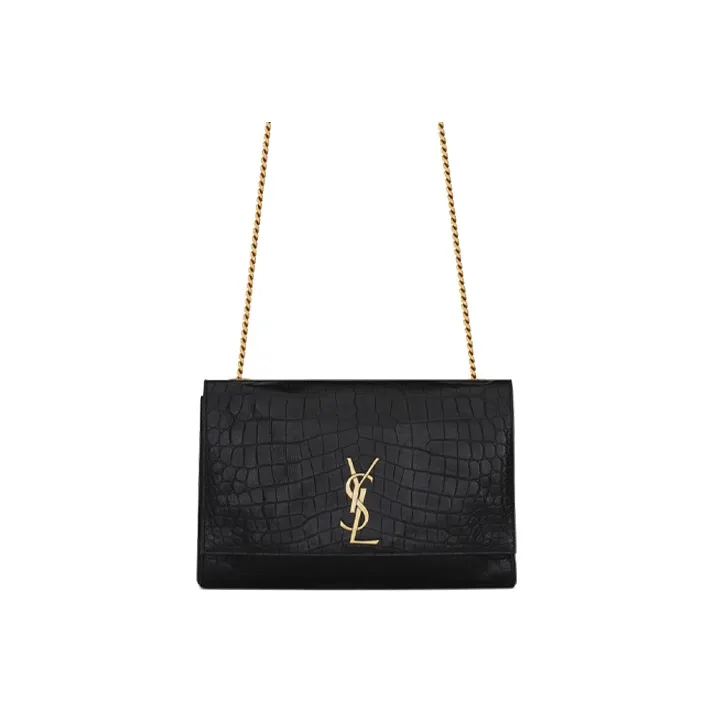 SAINT LAURENT KATE Crocodile Pattern Embossed Cow Leather Shoulder Bag Crossbody Bag Medium Size Women's Black/Brick