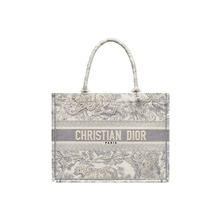 DIOR Medium DIOR Book Tote Ecru And Gray Toile De Jouy Embroidery