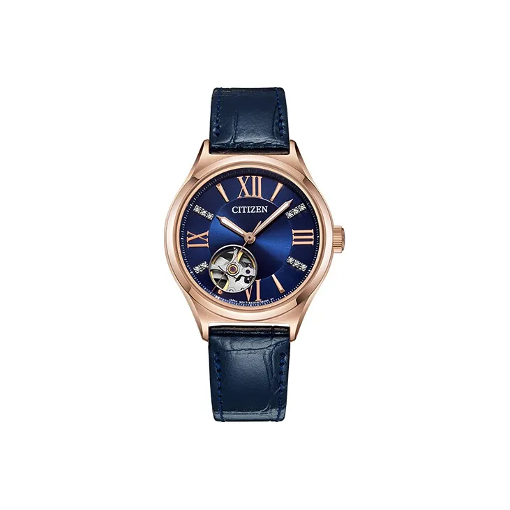 CITIZEN Mechanical Watch Series Автоматический механический механизм Корова кожа Ремешок Часы Женские Часы Синий циферблат