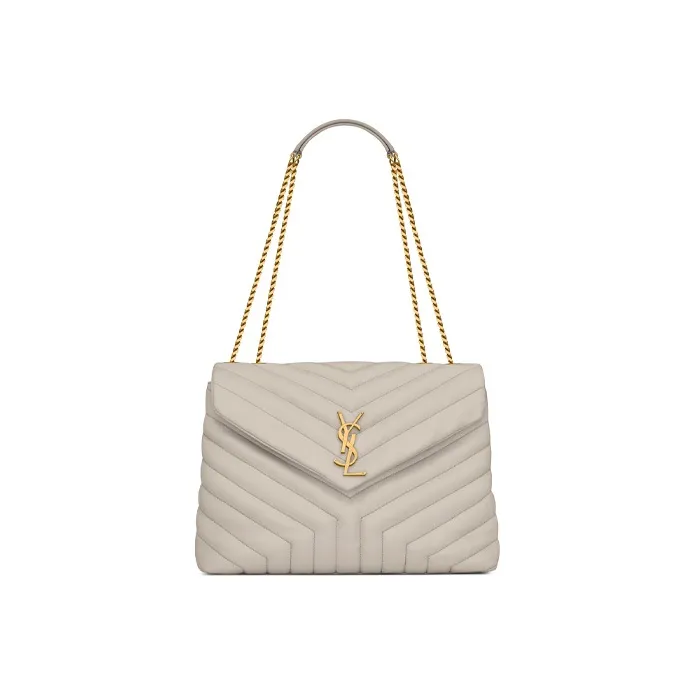 SAINT LAURENT LOULOU Quilted Leather Chain Bag, Shoulder Bag, Crossbody Bag Women's White