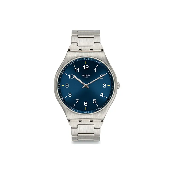 Swatch Quartz Механизм Унисекс Часы 45,6 мм Синий Циферблат Корпус из Нержавеющей Стали Ремешок из Нержавеющей Стали