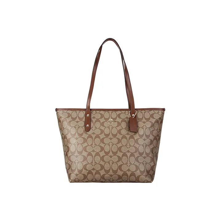COACH City Zip Tote Artificial Leather Tote Bag Shopping Bag Handbag Shoulder Bag Women's Khaki