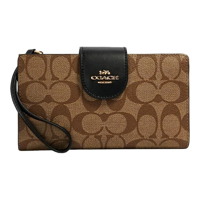 COACH Tech Wallet Холщовая кожа Клатч Кошелек Унисекс Хаки Черный