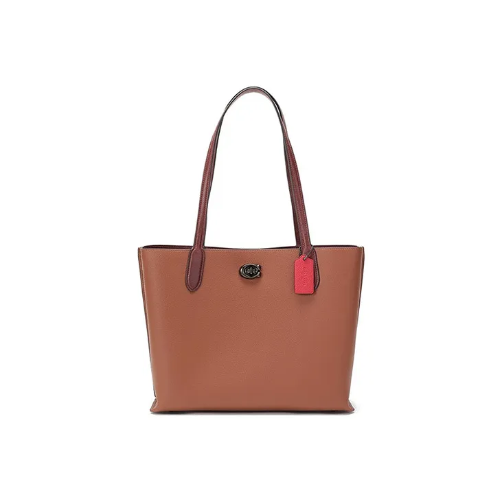 COACH Willow Кожа Тоут Сумка Сумка для покупок Сумка на плечо Стандартная Женская Saddles Коричневый