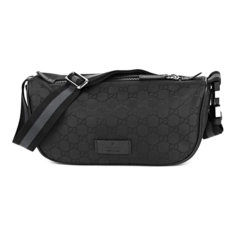 GUCCI GG Monogram Nylon Fanny Pack Cross Body Bag Men Black