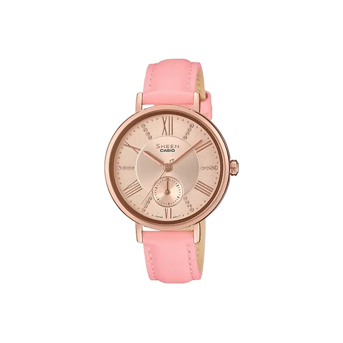 CASIO SHEEN Collection Кварцевый механизм Естественная кожа Ремешок Часы Женские Золотистый циферблат SHE 3066PGL 4A