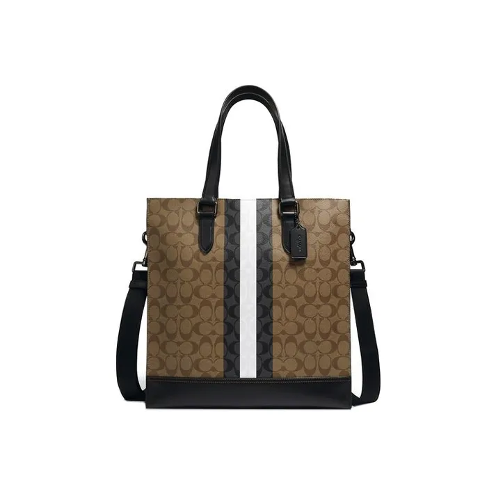 COACH Graham Покрытый холст Телячья кожа Тоут Сумка Сумка для покупок Сумка через плечо Сумка Большая Мужская Коричневая