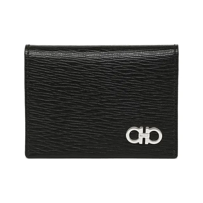 FERRAGAMO Textured Cow Leather Card Holder Men's Black