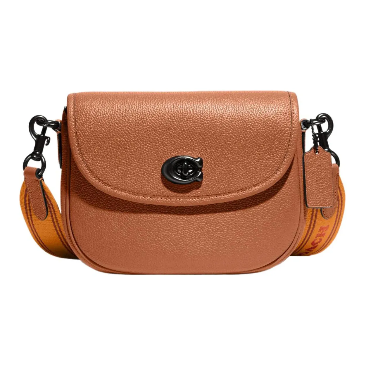 COACH Willow Leather Saddle Bag, Shoulder Bag, Crossbody Bag Trumpets Women's Saffron Brown